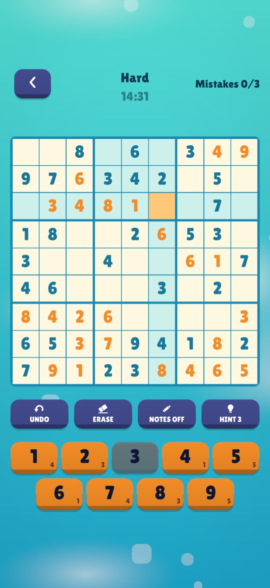 A Sudoku board in the Ocean theme