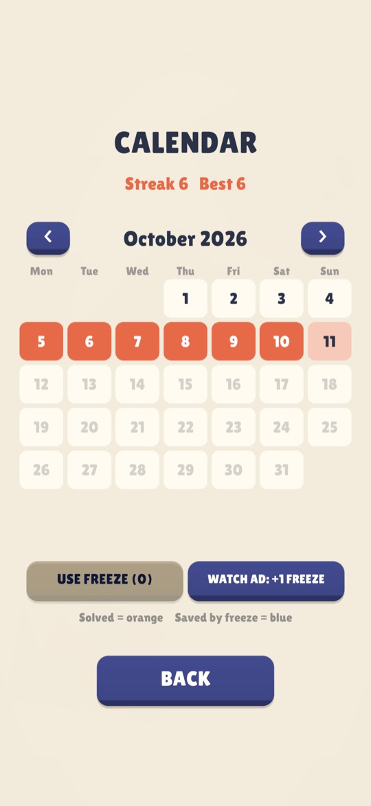 Calendar showing a daily streak